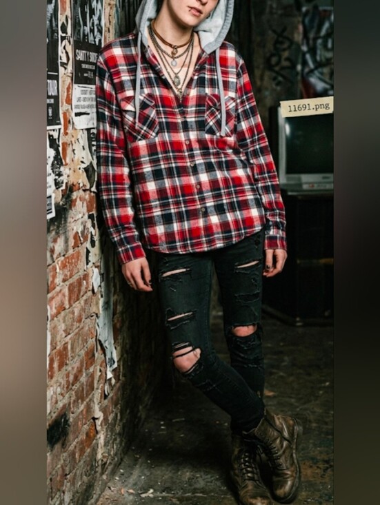 Passport Tops - Passport Hooded Plaid Flannel, XL, Button Up Shacket